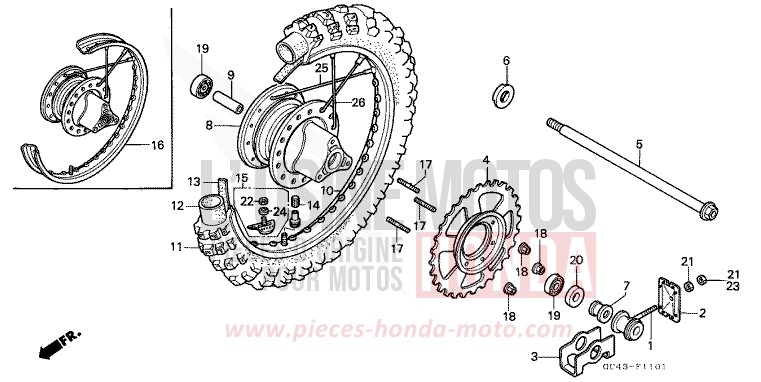 HINTERRAD (R2F/R2G) von CR80R "große Räder" FLASH RED (R119) von 1986